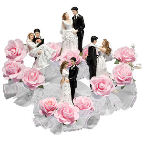 Фигурки на свадебный торт «Жених и невеста» арт. 10576 (розовые цветы, 160 мм, Да)